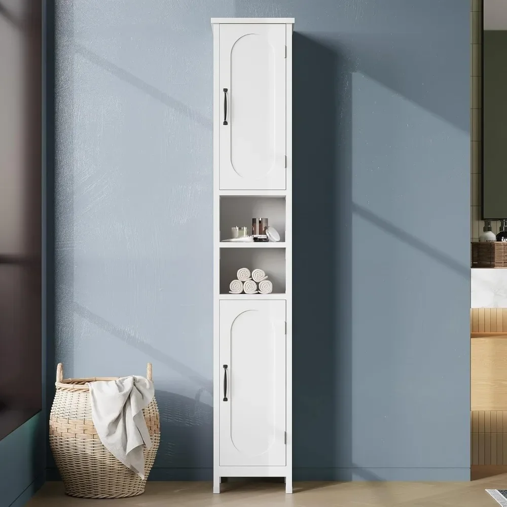

Bathroom Storage Cabinet with Lights, Slim Narrow Bathroom Cabinet Organizer with Doors and Adjustable Shelves