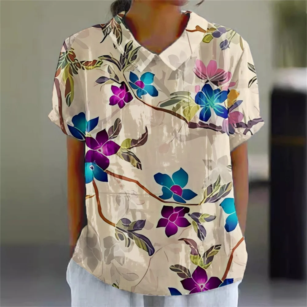 Женская рубашка поло с короткими рукавами и цветочным принтом в стиле пэчворк, летний уличный пуловер, модная женская одежда больших размеров