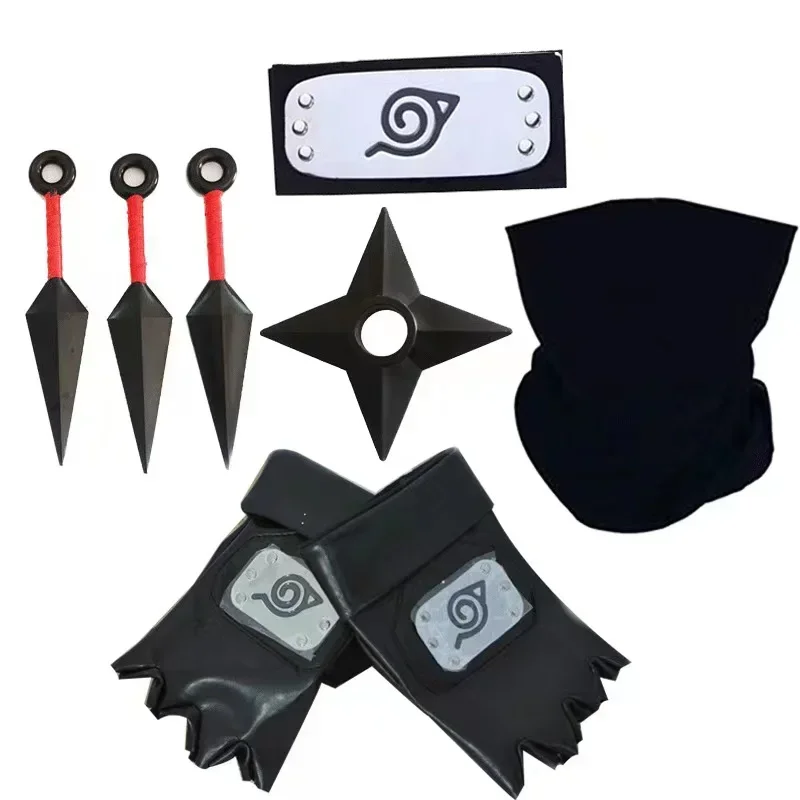Anime Naruto Cosplay Kakashi Accessories Toys Action Figure Gloves Headband Kunai Mask Uchiha Gloves Set Gift