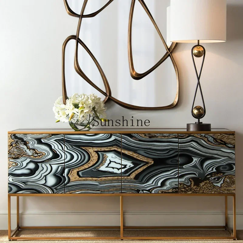 

American light luxury custom furniture simple modern porch cabinet abstract hand-painted art design decoration FT
