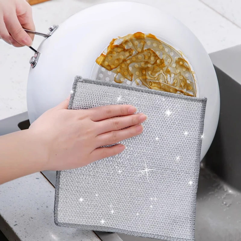 

10/20 шт. ткань для чистки проволоки, двусторонние утолщенные металлические серебряные тряпки из проволоки, кухонная тряпка для мытья посуды, полотенца, инструменты для чистки