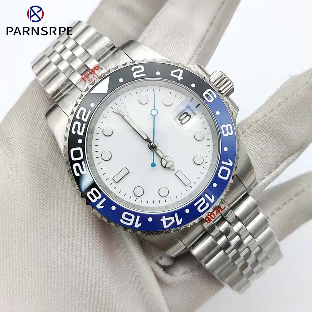 Men's NH35 Watch Premium Sapphire Mirror White Elegant Dial Men's Casual Fashion Waterproof Watch Two Colour Bezel