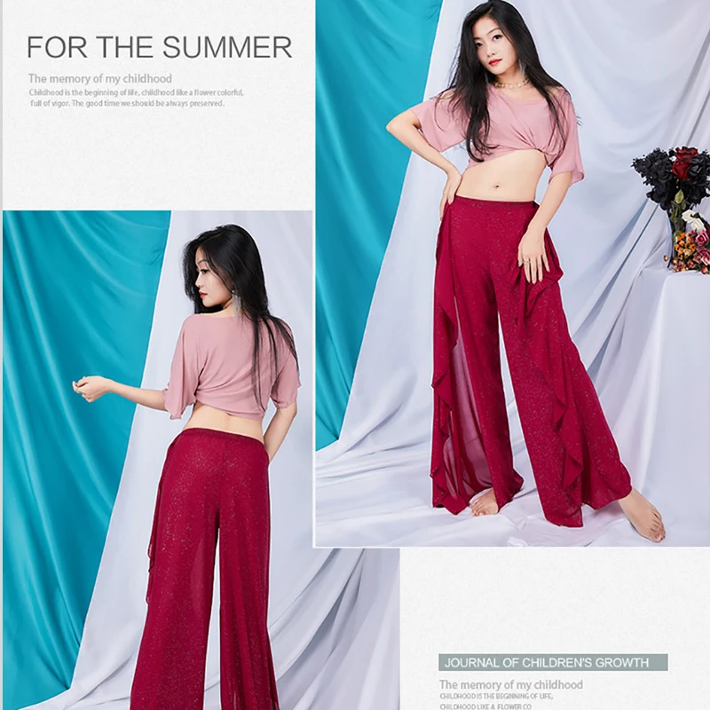 Vêtements d'entraînement de danse du ventre, haut et jupe fendue, ensemble de 2 pièces pour femmes adultes, spectacle sur scène, tenue de danse personnelle Sexy