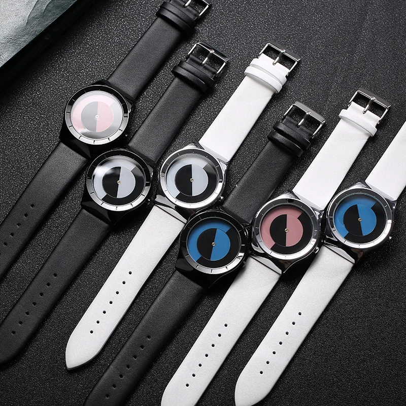 Minimalist Unisex Watch for Men Women Couple Simple Design Conceptual Unusual Dial Quartz Wristwatch Male Female Pointer Clock