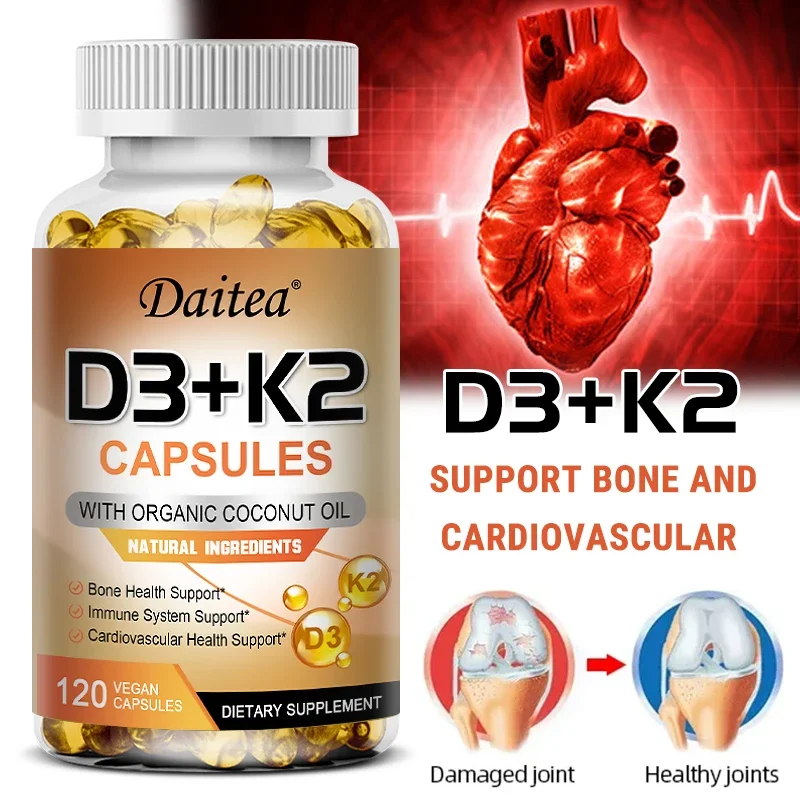 Vitamin D3 + K2, D and K Vitamins To Promote Calcium Absorption and Support A Healthy Cardiovascular System and Arteries