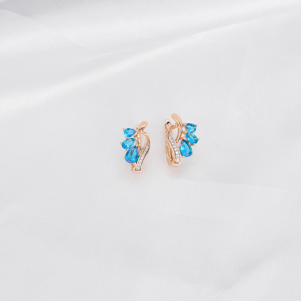 Luxury Geometric Blue Crystal Zircon Stud Earrings High Quality AAA Natural Stone Metal Earrings For Woman Wedding Party Jewelry