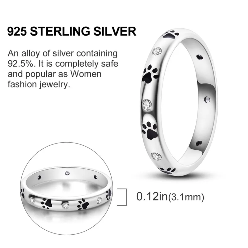 MISEFF Original Real 925 Sterling Silver Puppy paw prints Rings For Wedding Engagement Birthday Silver Jewelry Women Gift