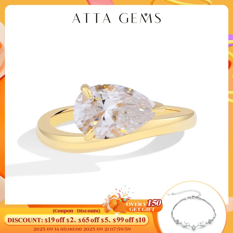 

ATTAGEMS Sparkling 3CT Pear Cut Moissanite Ring for Women VVS1 Lab Diamond Wavy Band S925 Sterling Silver Solitaire Wedding Gift