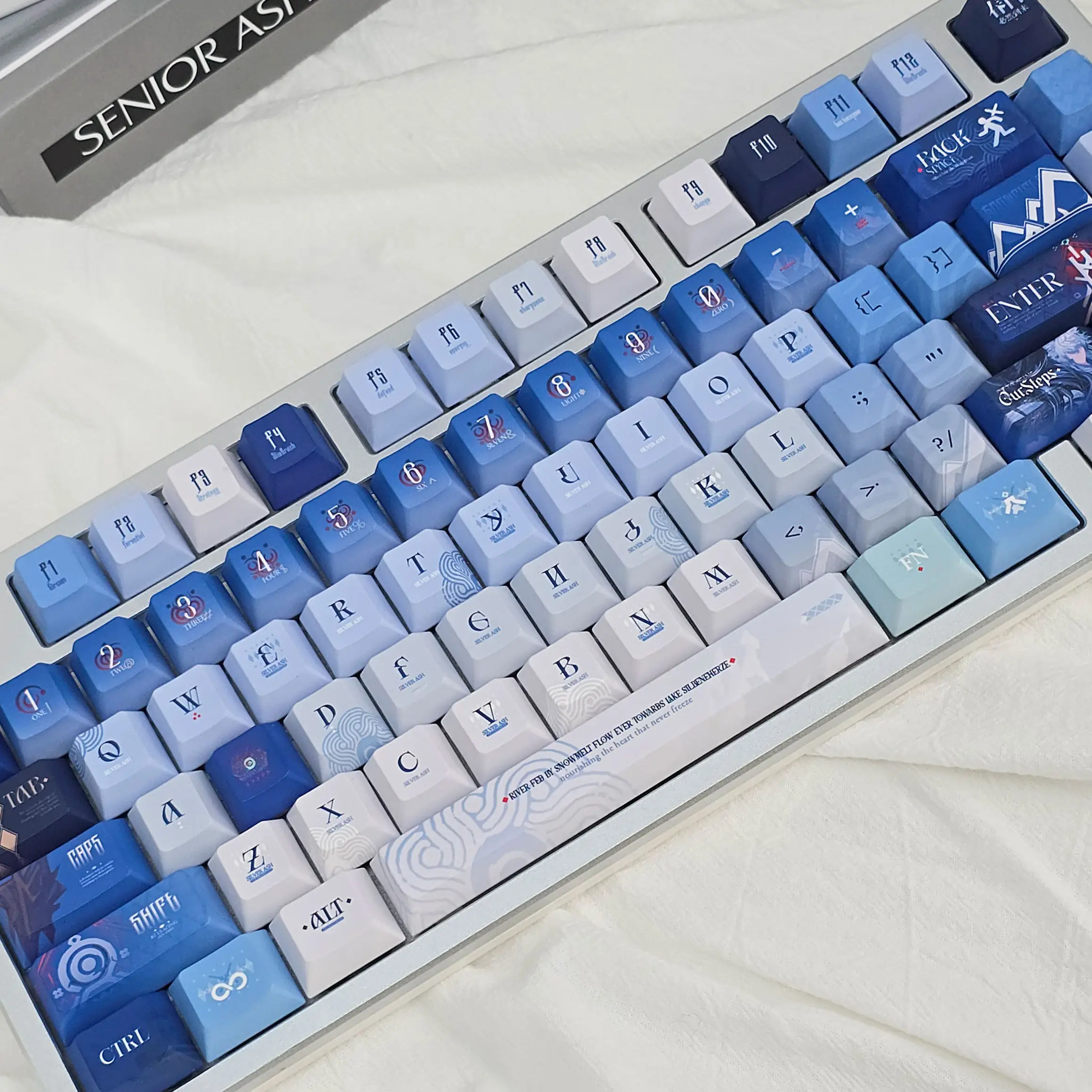 MAIMOOO Snow Mountain Keycap Cherry/MOA Profile PBT Dye Sublimation Arknights Blue Anime Game Keycaps for Mechanical Keyboard