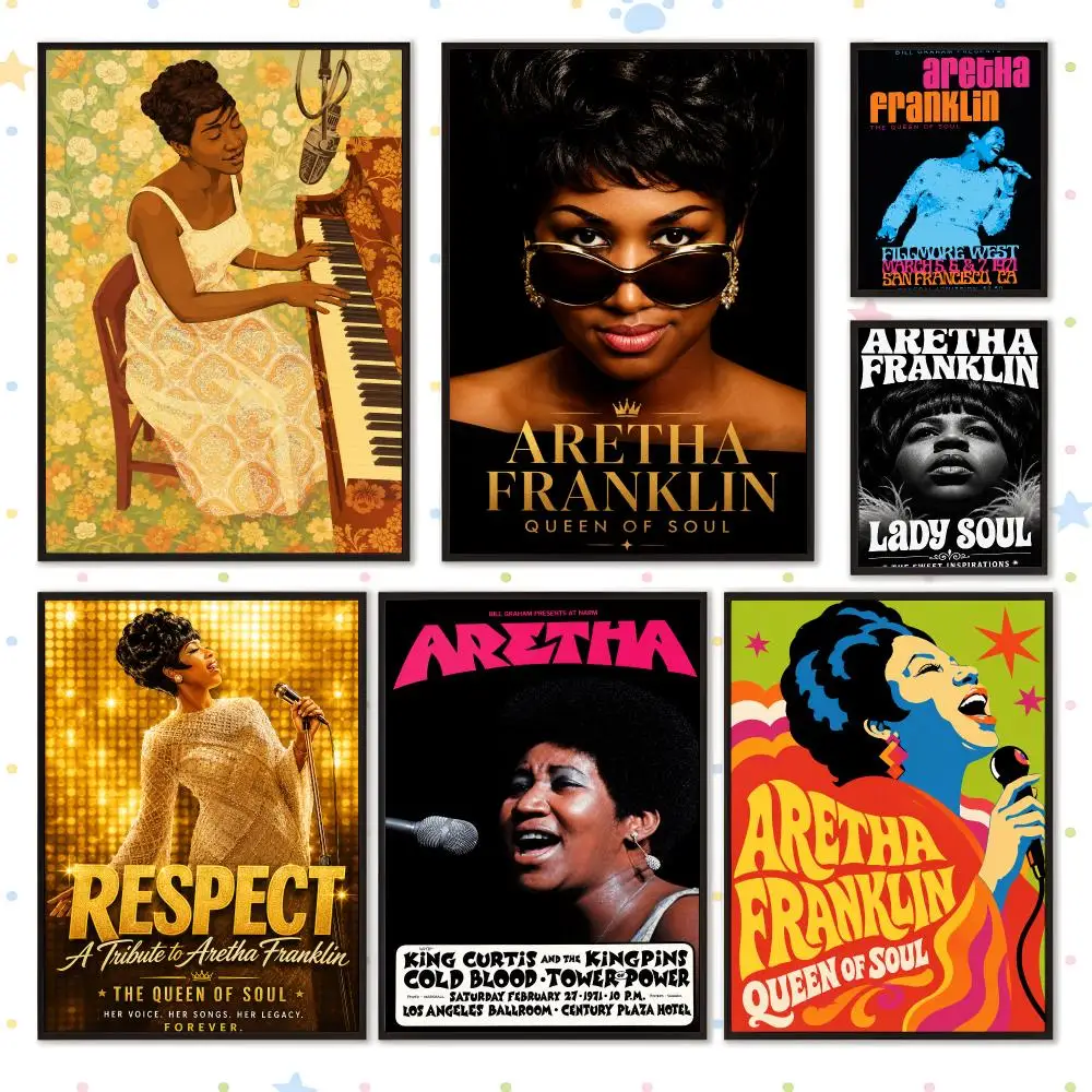 Music Soul Queen Aretha Franklin Poster HD Waterproof PP Self Adhesive Aesthetic Bedroom Dorm Gaming Room Home Decor Gift