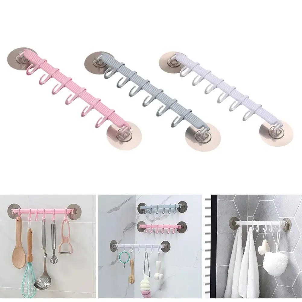 1pc Blue/White/Pink Suction Cup Type Hook 6 Rows for Kitchen Bathroom Corner Suspension Without Marks Hanger Hook