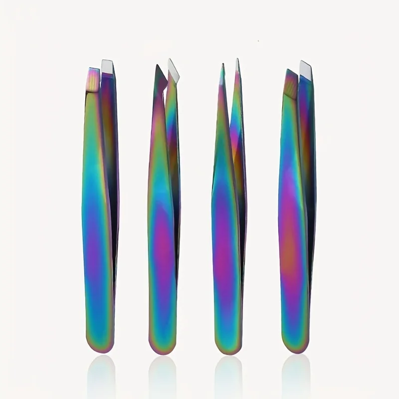Stainless Steel 4pcs Eyebrow Clip Set with Colorful Titanium Plating Eyebrow Clip for Trimming and Hair Removal Beauty Tool