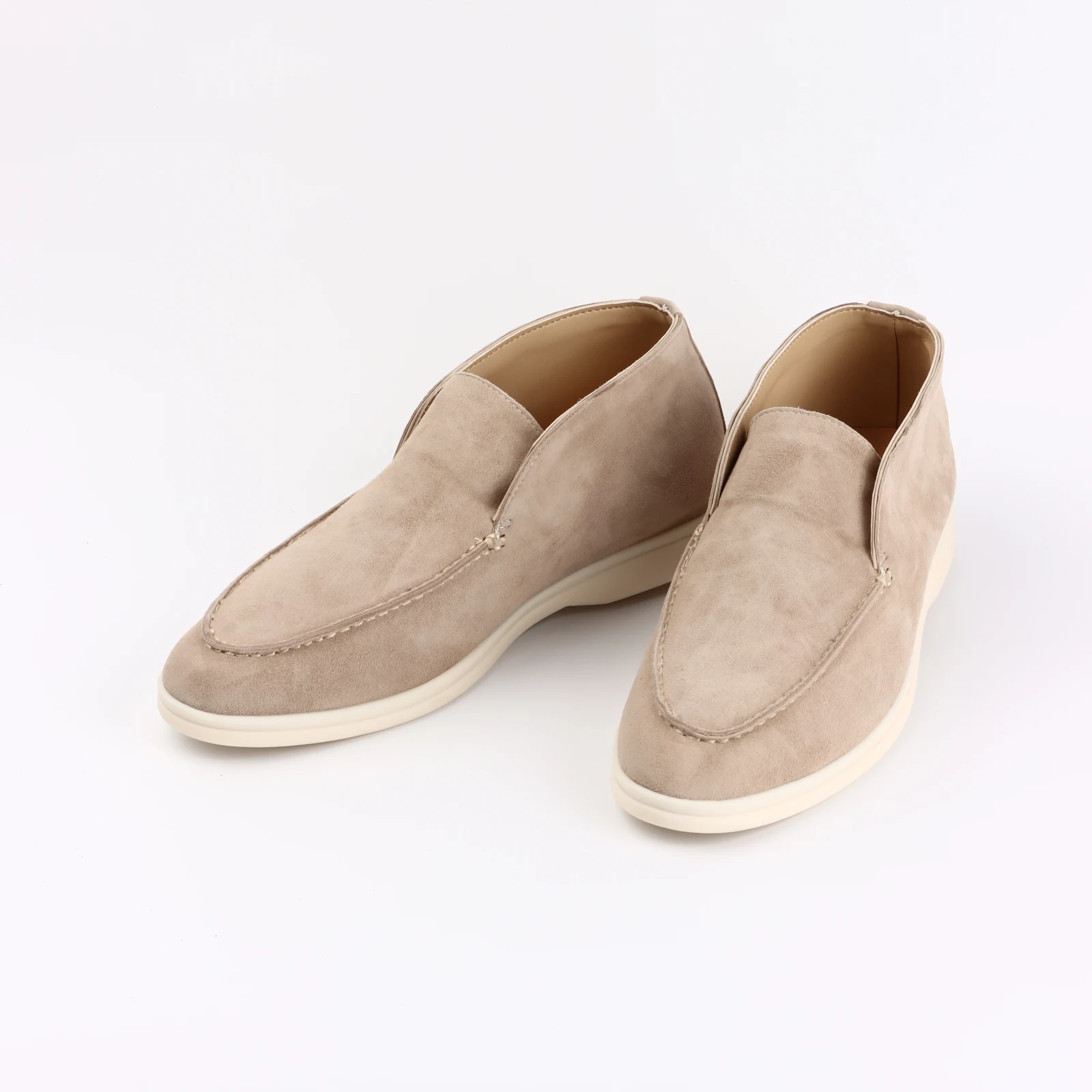 Not Logo Men's Suede Leather Round-Toe Mule Loafers, High-Top Comfortable Flat Shoes; Women's Lazy Boots