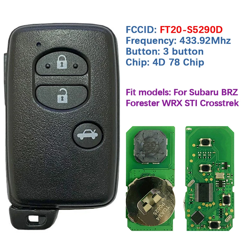 CN034015 Aftermarket Keyless Go Smart Remote FT20-S5290D 433.92Mhz FSK 4D 78 Chip For Subaru Forester BRZ WRX STI XV Crosstrek