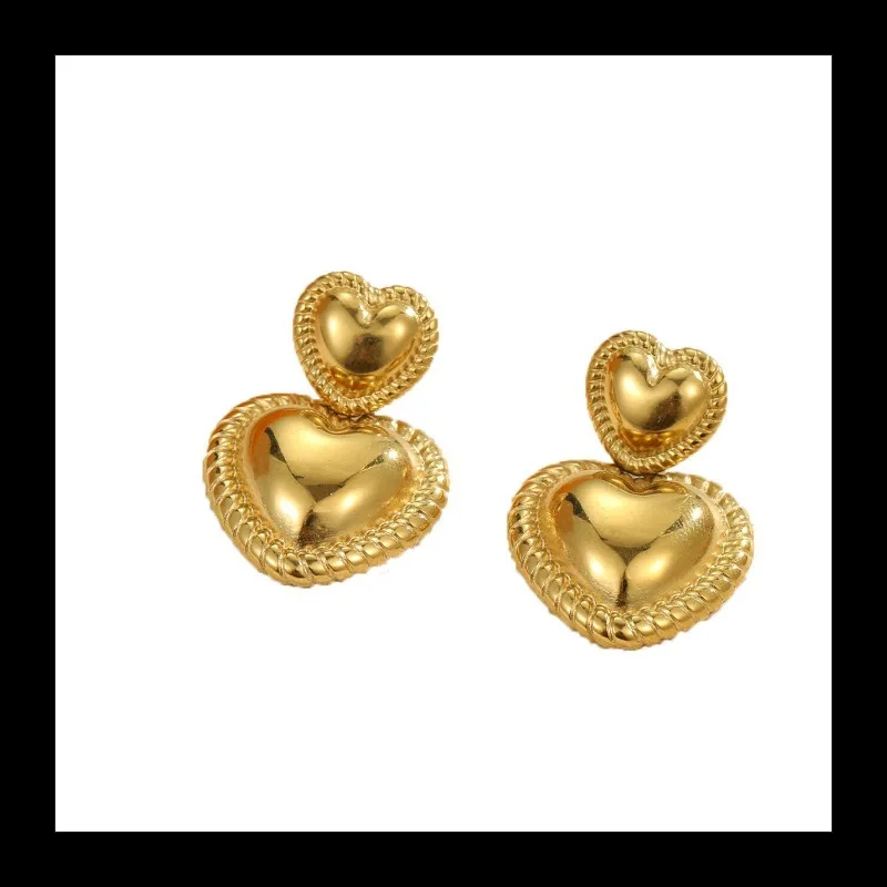 أقراط قلب نسائية من الفولاذ المقاوم للصدأ مزدوجة الحب من الفولاذ المقاوم للصدأ غير قابلة للتلاشي #5