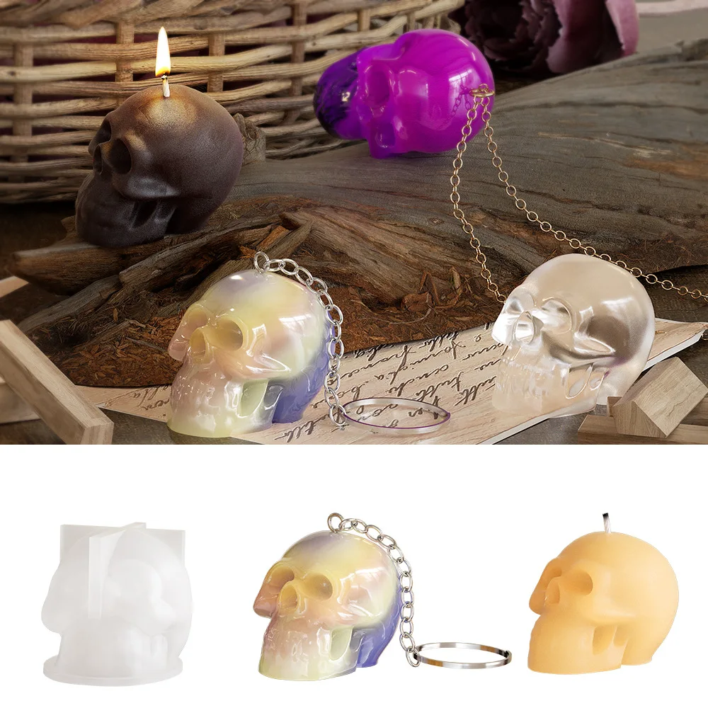 Halloween Skull Ghost Candle Silicone Mold Epoxy DIY Desktop Ornament Decor Gypsum Soft Pottery Clay Tool Skull Silicone Mold