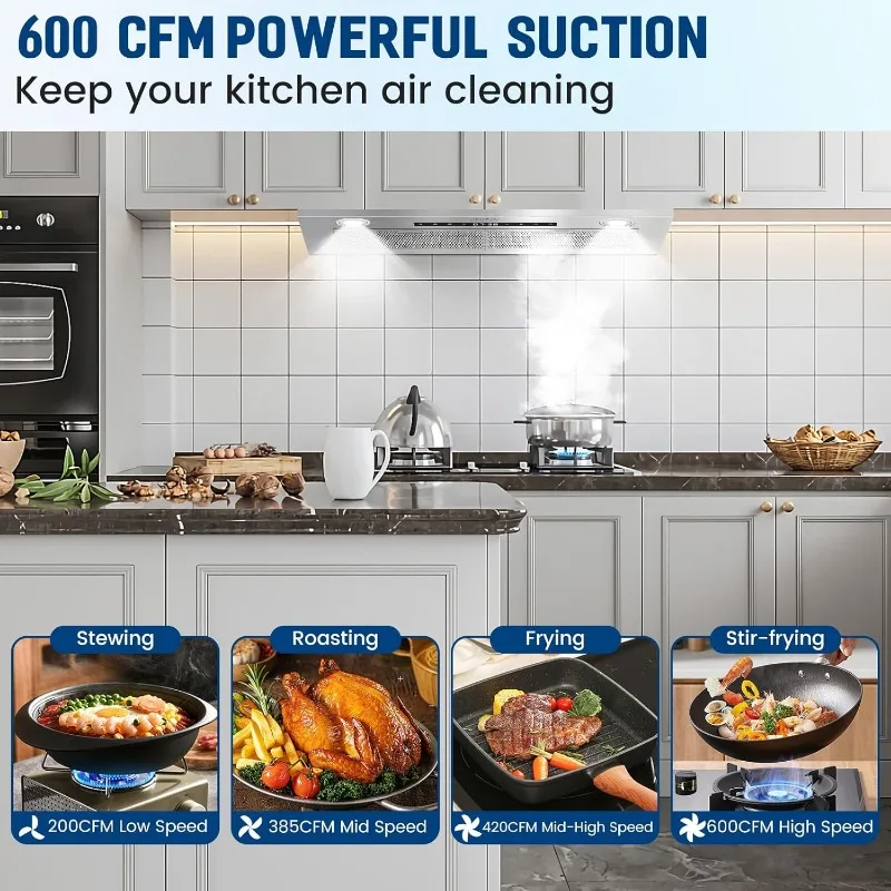 Inserção de exaustor de 30 polegadas, inserção de exaustor com 600 CFM, exaustor conversível canalizado/sem dutos com ventilador de 4 velocidades
