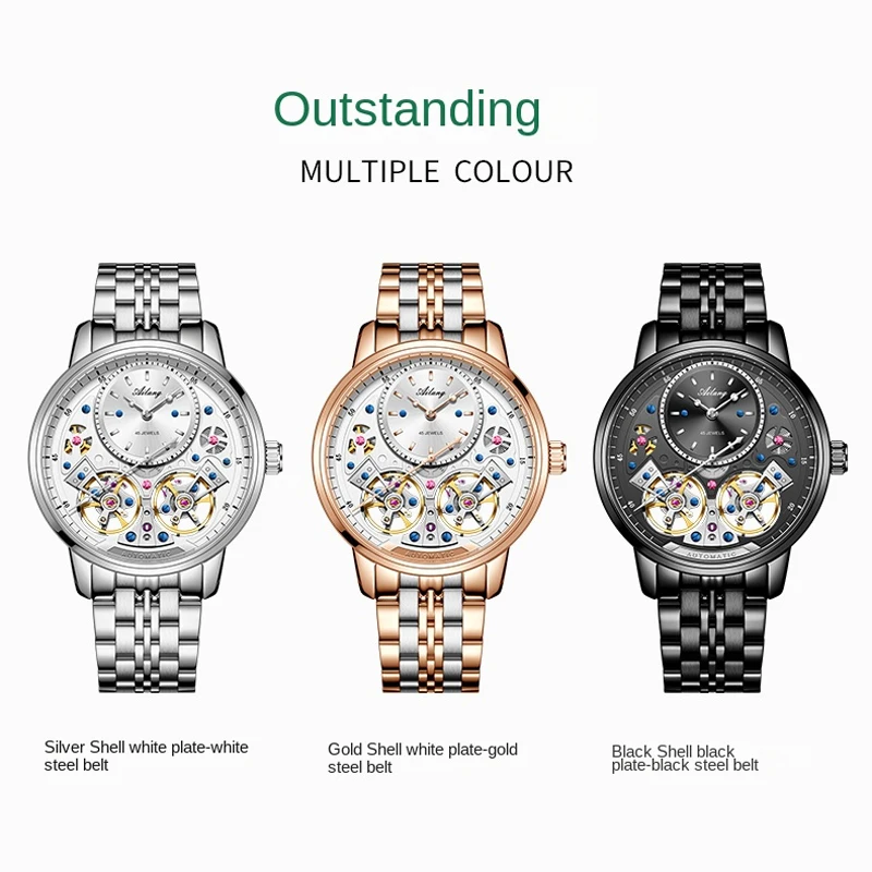 AILANG Fashion Double Tourbillon Men\'s Watches Top Brand Luxury Stainless Steel Automatic Mechanical Watch Men Waterproof reloj