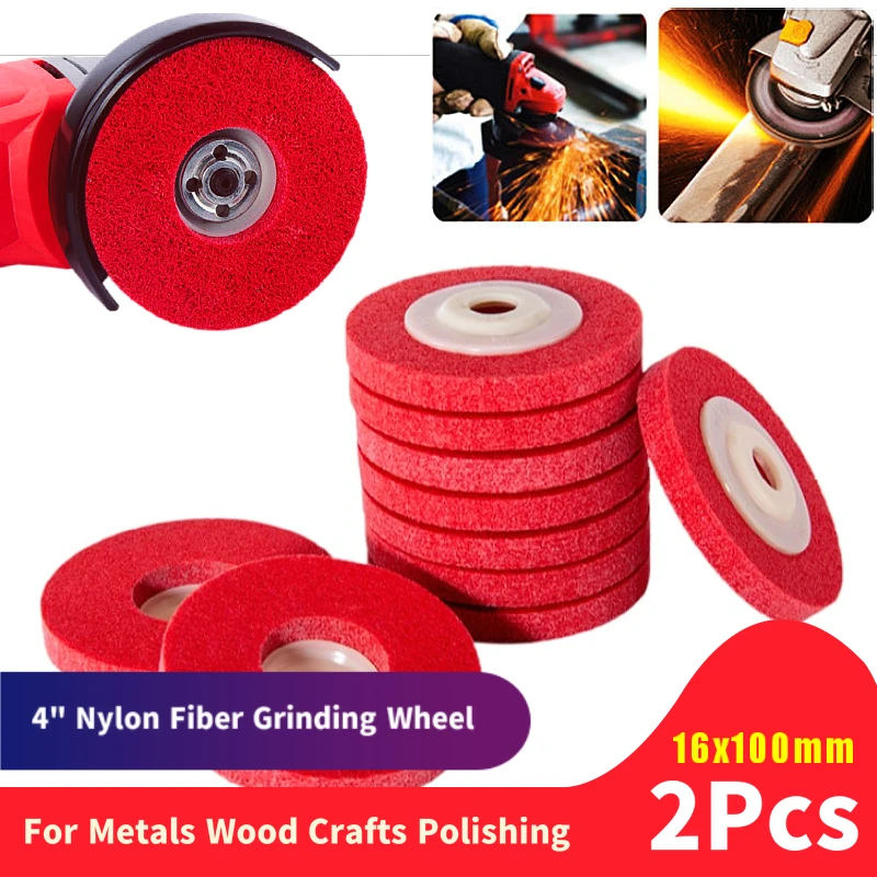 2pcs 4Inch 100mm Nylon Fiber Wheel Grinding Pad Angle Grinder NonWoven Sanding Disc For Metals  Wood Crafts Polishing Cheaning