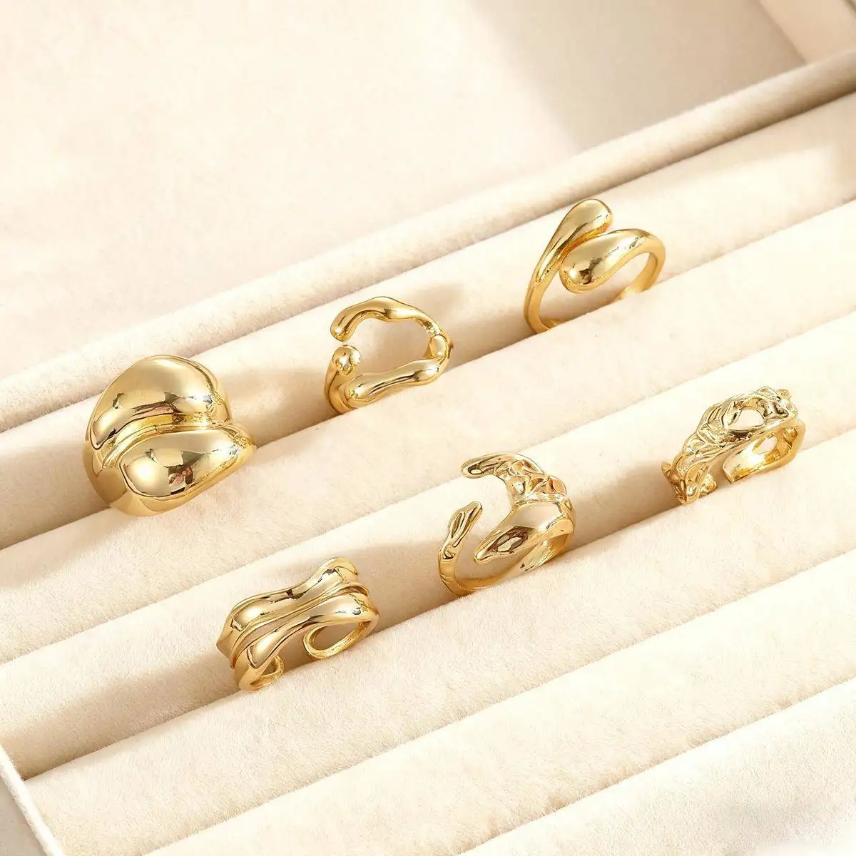 

Irregular Ring Set Personality Groove Surface Alloy Rings Unisex Fashion Jewelry Plain Smooth Ring Cross Border