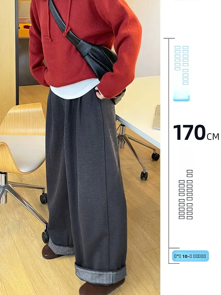 

Женские винтажные твидовые брюки Deep ey с отворотами, осенне-зимние, удлиненные, широкие, повседневные, свободного кроя, удобные, мягкие