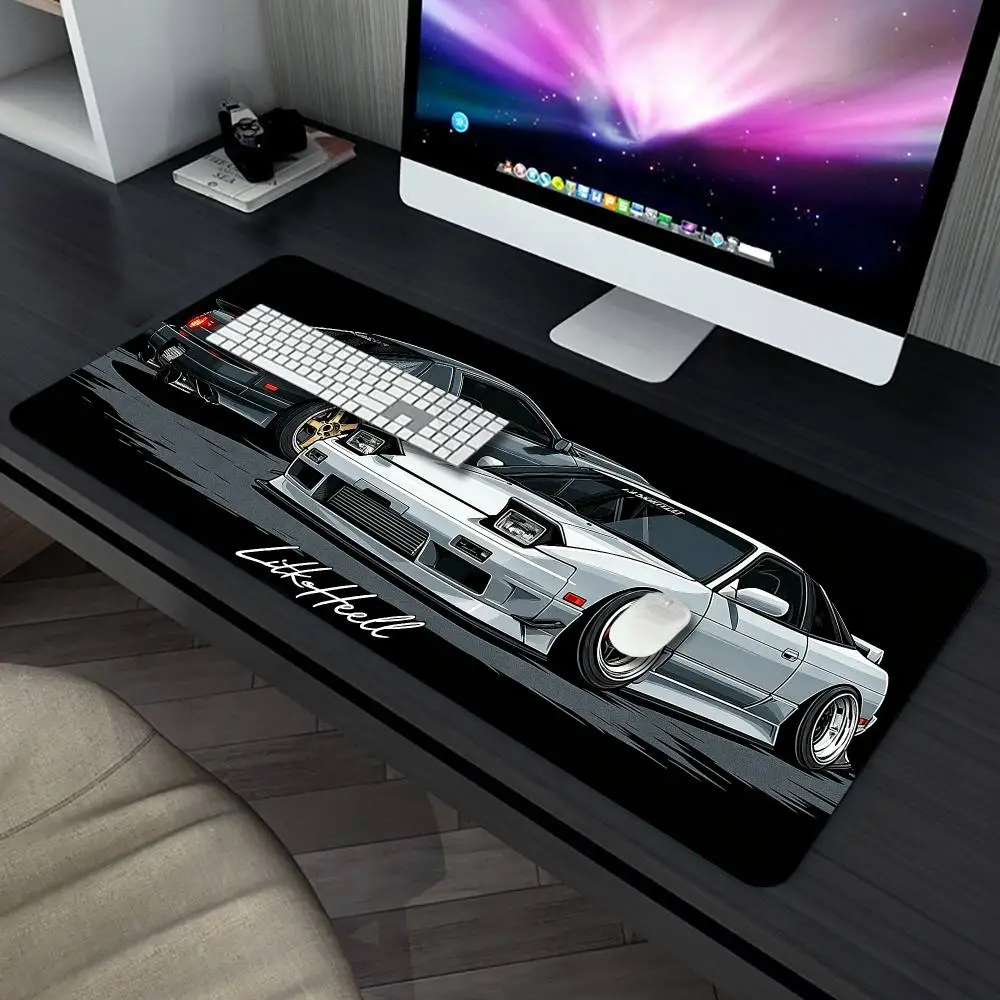Vintage JDM Tuned Drift Sports Cars Dark Background Art Playmat Non‑Slip Rubber Desk Mat For TCG Board Card Game Mouse Pad
