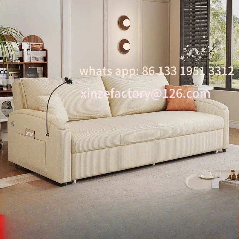 أريكة سرير من القطن والكتان قابلة للتخصيص، شقة صغيرة كريمية للرياح، متعددة الوظائف، غرفة المعيشة، دراسة قابلة للطي، مزدوجة الأغراض #1