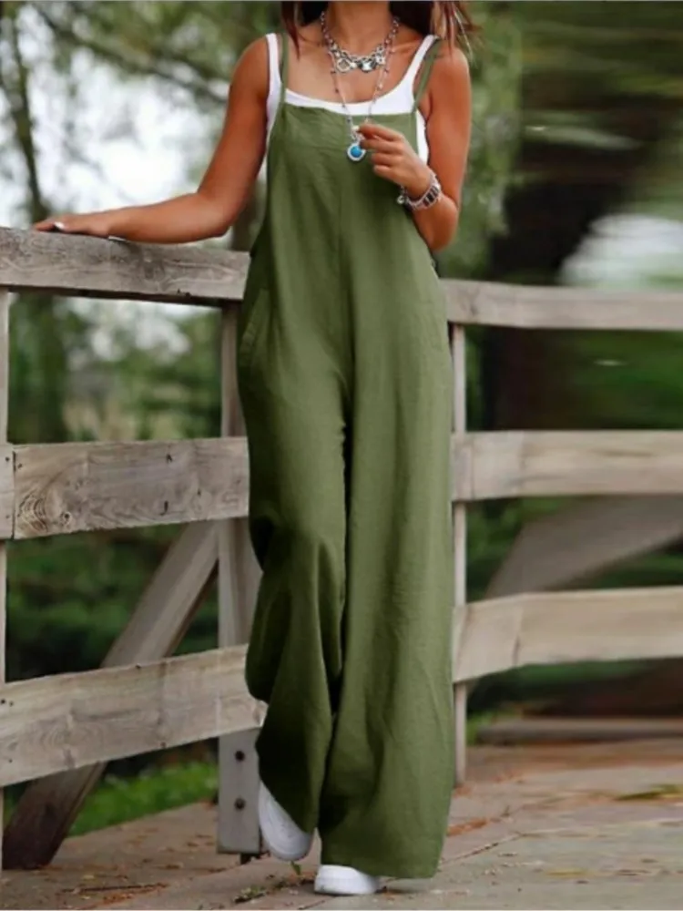 

Casual Solid Jumpsuit For Women Fashion Sleeveless Wide Leg Pants Jumpsuits Lady Holiday Streetwear Womens Clothing Y2k Summer