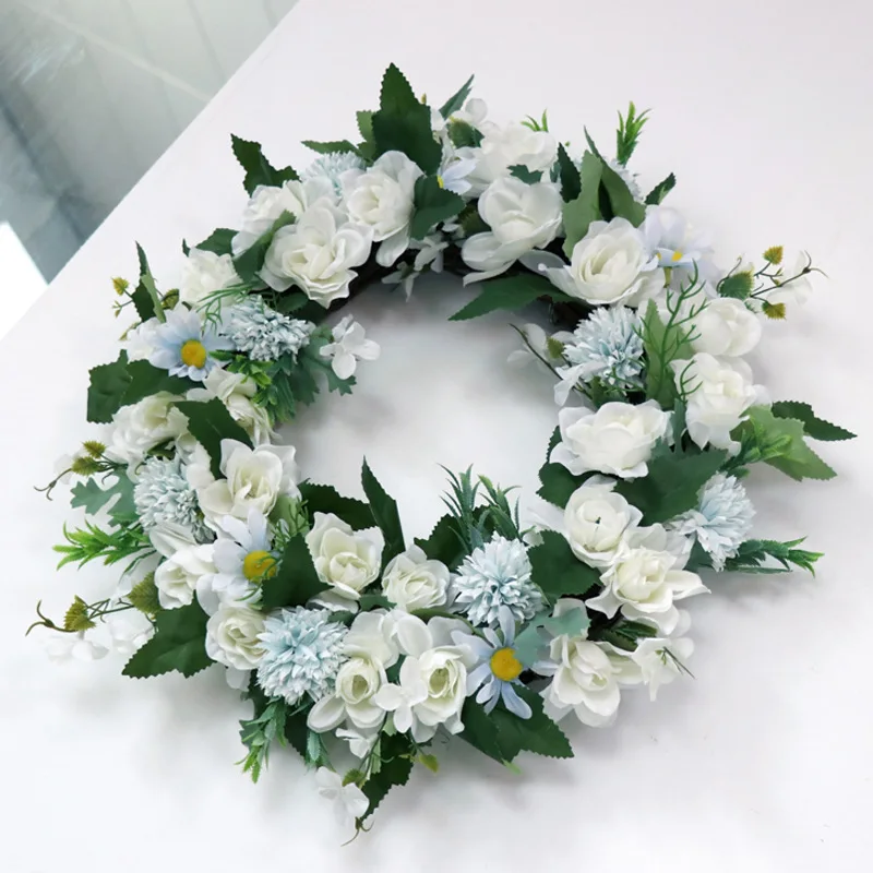 Spring and Summer Simulation Gardenia Wreath Holiday Home Decoration Door Hanging Wreath Patio