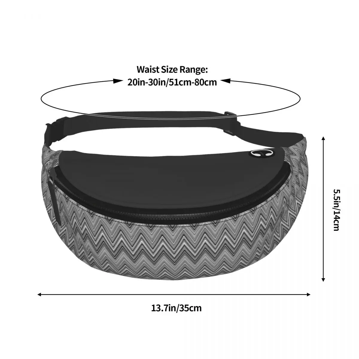 Home Zig Zag Patterns Grey White Fanny Pack for Travel Hiking Men Women Boho Chic Zigzag Crossbody Waist Bag Phone Money Pouch