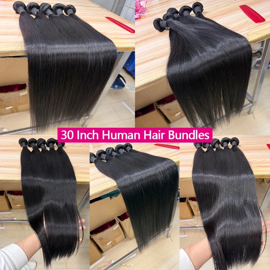 Straight Human Hair Bundles 10A Raw Hair Bundles 100% Human Hair Extensions Natural Black Brazilian Hair Weave Bundles for Women 20 22 24 Inch