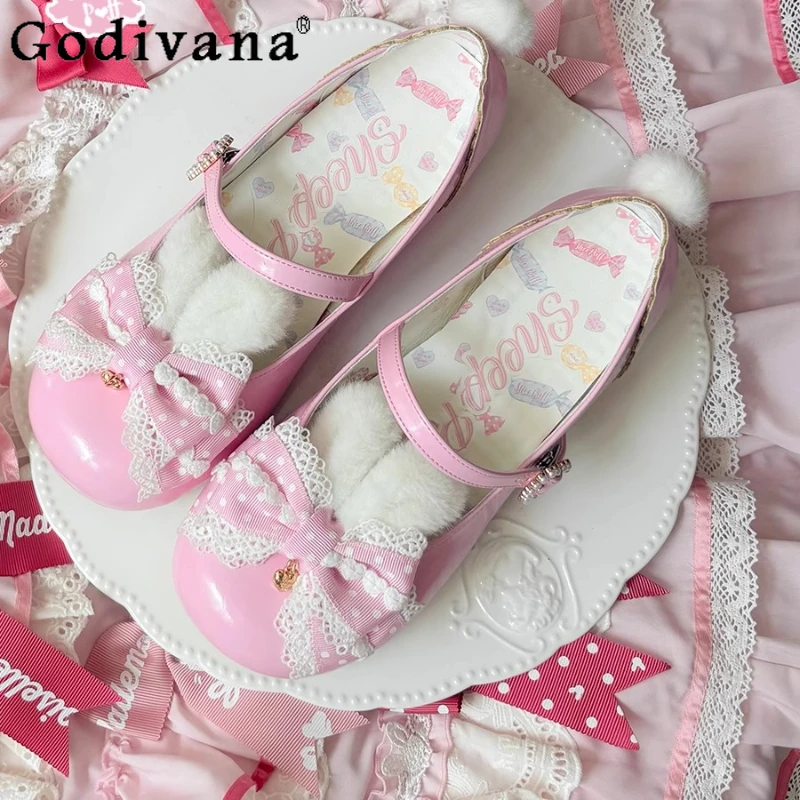 

Розовые туфли Мэри Джейн в стиле Лолиты, новые летние японские туфли для девочек, милые милые туфли на плоской подошве с бантом Kawaii, туфли принцессы для чаепития, Lo Cos, туфли-лодочки
