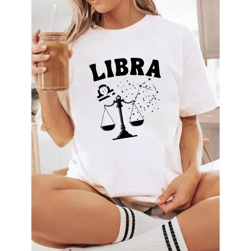 

"Libra Zodiac T Shirt Women Astrology Graphic Tee Horoscope Sign Casual Summer Short Sleeve Streetwear Birthday Gift Top"