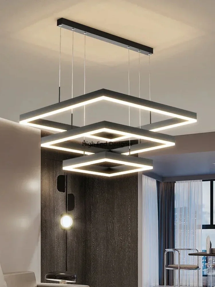 Moderne LED Quadratische Kronleuchter für Schlafzimmer, Esszimmer, Wohnzimmer, Küche, Insel, Dimmbare Pendelleuchte, Wohndekor, Lüster-Beleuchtung