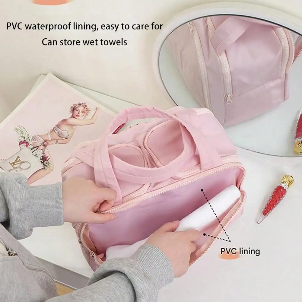 Женская косметичка большой вместимости с двойным отверстием и водонепроницаемой подкладкой из ПВХ, органайзер с несколькими карманами, дорожный чехол для туалетных принадлежностей