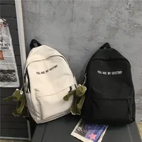 White Black Student Backpack With Frog Pendant Backpack Travel Storage Bag