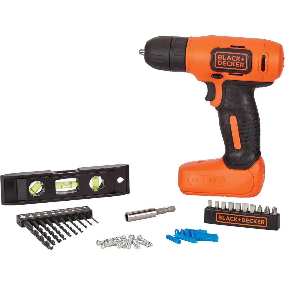 Furadeira sem fio BLACK+DECKER 8V MAX com kit de projeto de decoração de casa de 43 peças