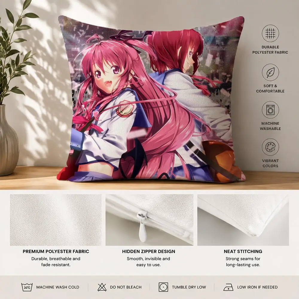 Anime A-Angel Beats Cute Cushion Cover 40x40cm Square Decorative Sofa Cushion Cover Bedroom Living Room Home Decor Gift