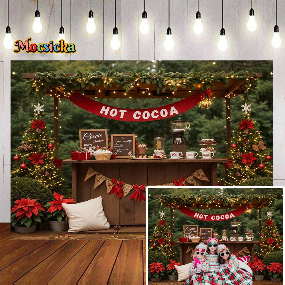 Natale caldo cacao festa sfondo fotografia inverno albero di natale foresta Glitter sfondo Decor bambini famiglia Studio fotografico all\'aperto