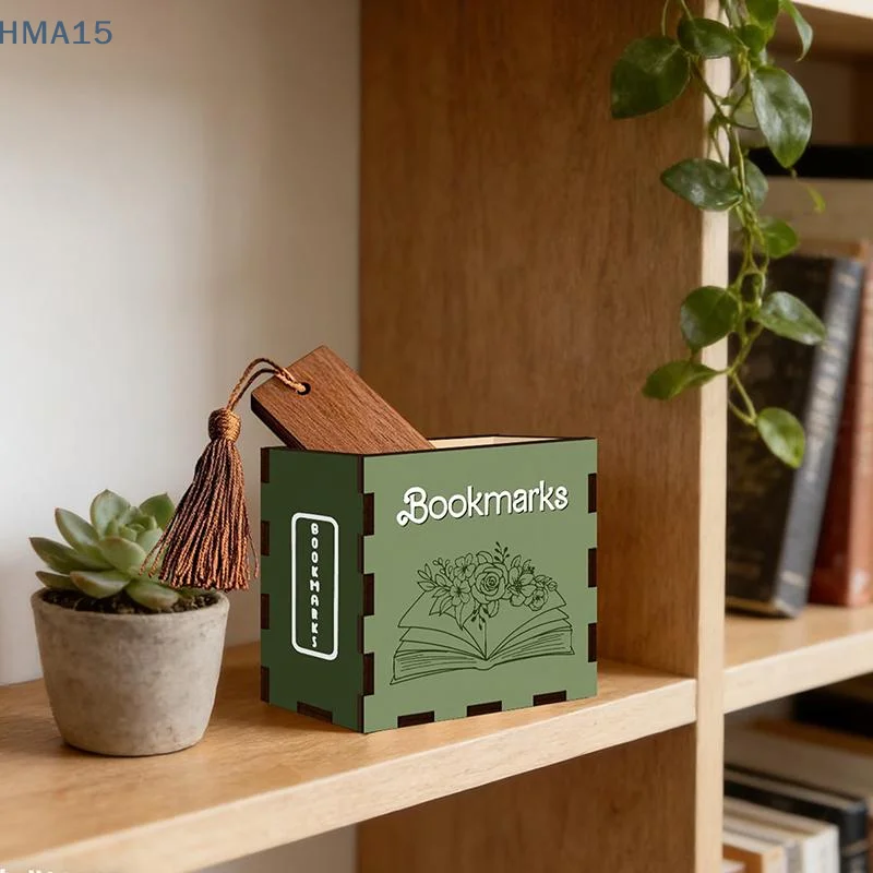 【YA】Eco-friendly Wooden Book Shaped Bookmark Holder Desktop Organizer Box Non-toxic Storage Box for Home Study Desk Decor
