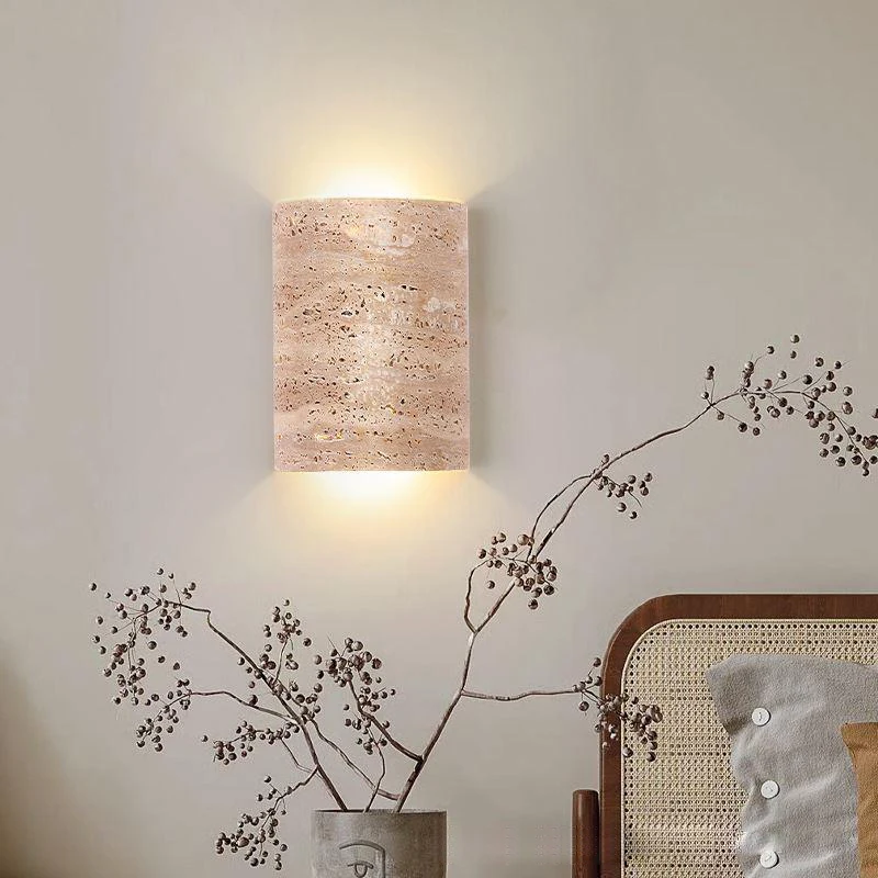 Wabi-sabi StyleYellow Travertine Wall Lamp Natural Stone Wall Sconce for Bedroom indoor Home Decor Outdoor Courtyard LED Lights