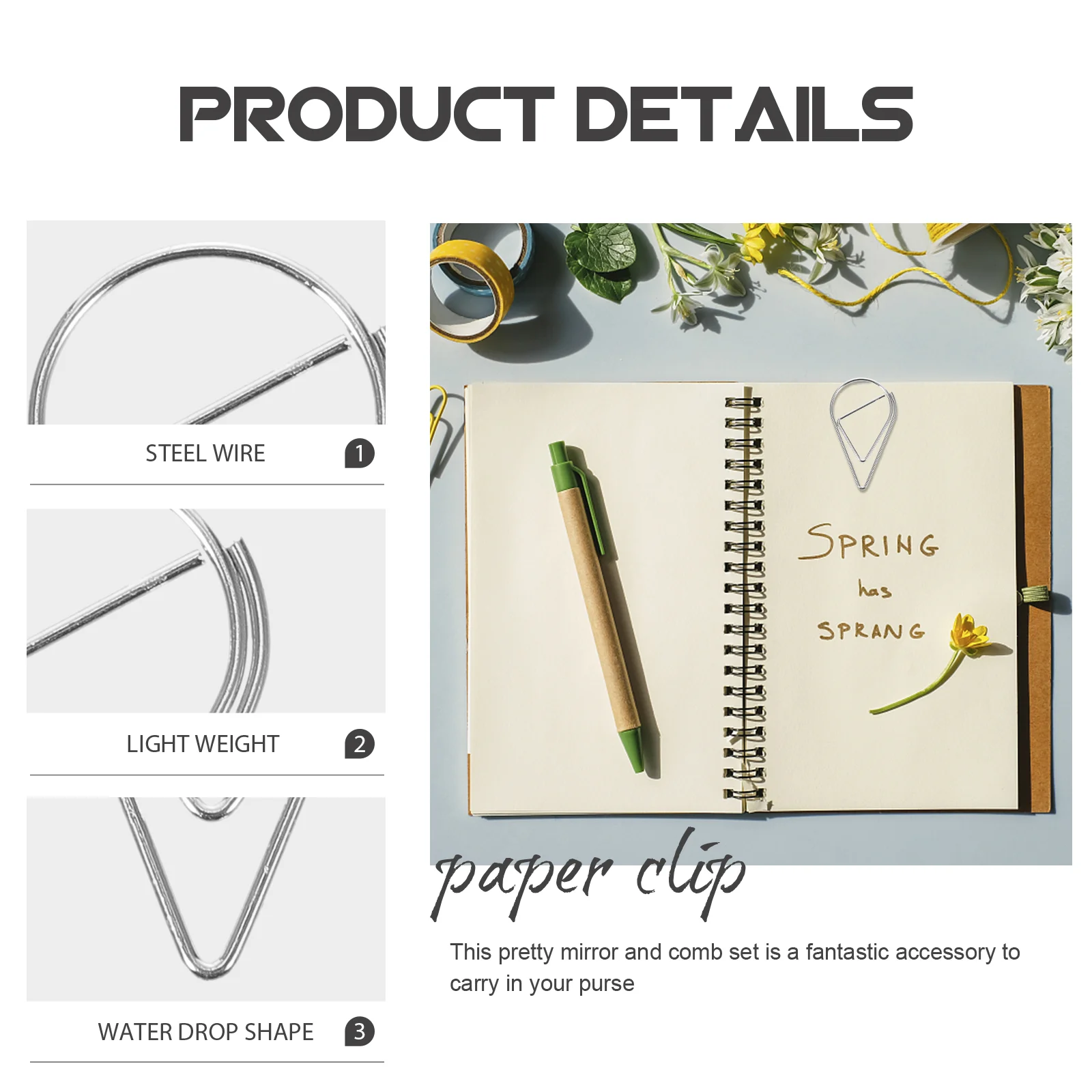 10 Pcs Teardrop Paper Clips Novelty Office Decor Paperclips Hand Account Steel Wire Desk Accessory