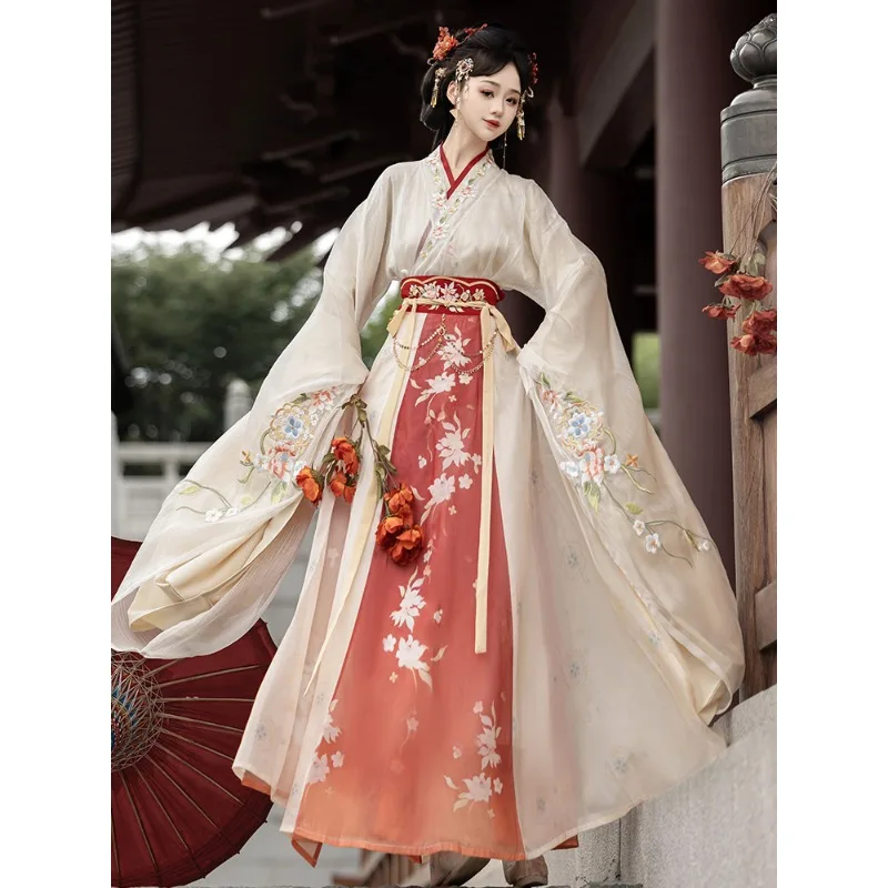 

Hanfu Groen Rood Zomer Kostuum Vrouw Китайская традиция Oude Jurk Oosterse коммерчески Jurk Elegantie Tang Dynastie Gerbiling