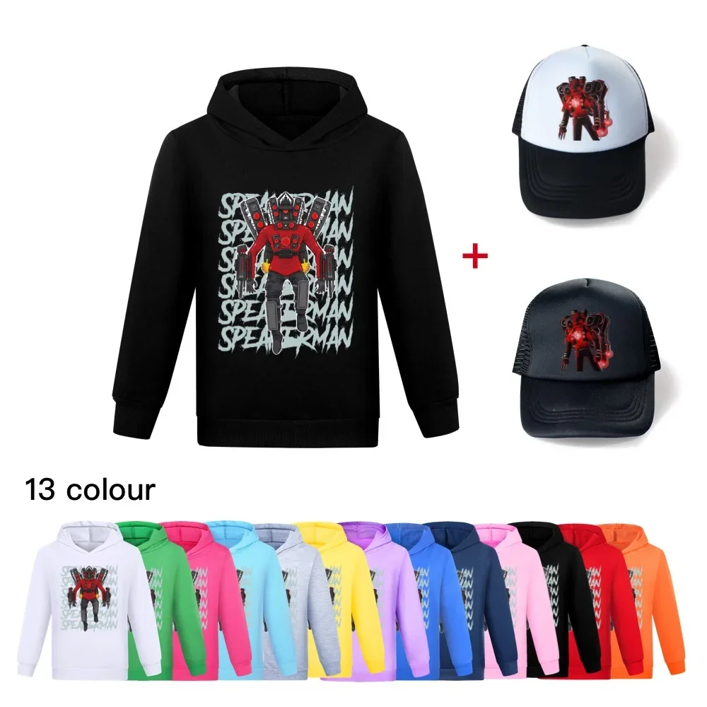 

New Fashion Skibidi Toilet Costume Audio Camera Man Sweatshirt Kids Clothes Cartoon Hoodie+Sunhat Sets Boys Girls Sports Hoodies