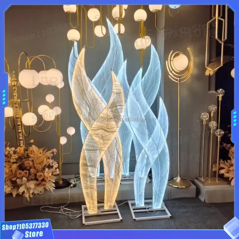 Gold Foil Wedding Stage Backdrop Decoration Plated Cloth Metal Road Guide Light Stand for Ceremony Party Event Decor Supplies