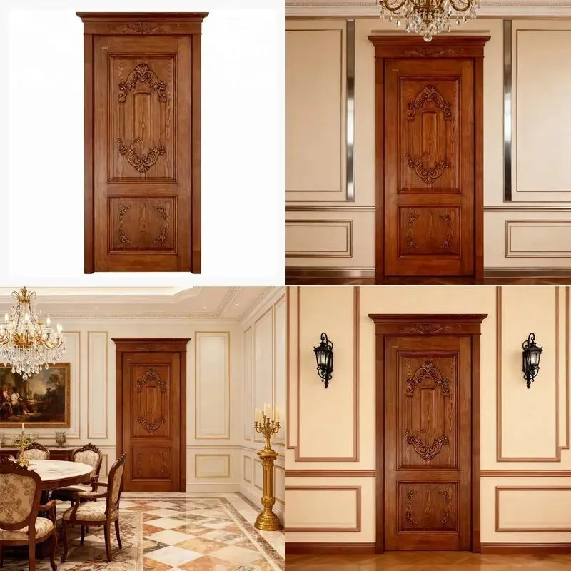 for Brown Stable Frame Standard Wooden Interior Door Solid Wood Red Oak Paint China Carved Wooden Door Commercial OEM ODM