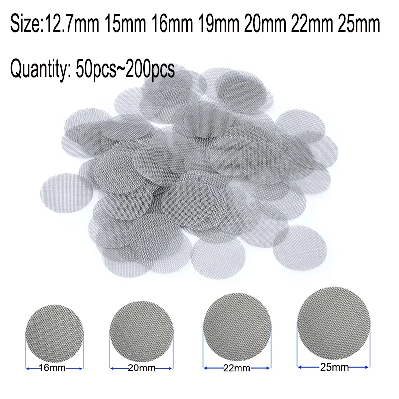 200/50pcs Fumar Tabaco Filtros de Metal Tubo Tela Gaze Hookah Water Pipe Aço Inoxidável Malha Combustão Suporte Net 15 ~ 25mm