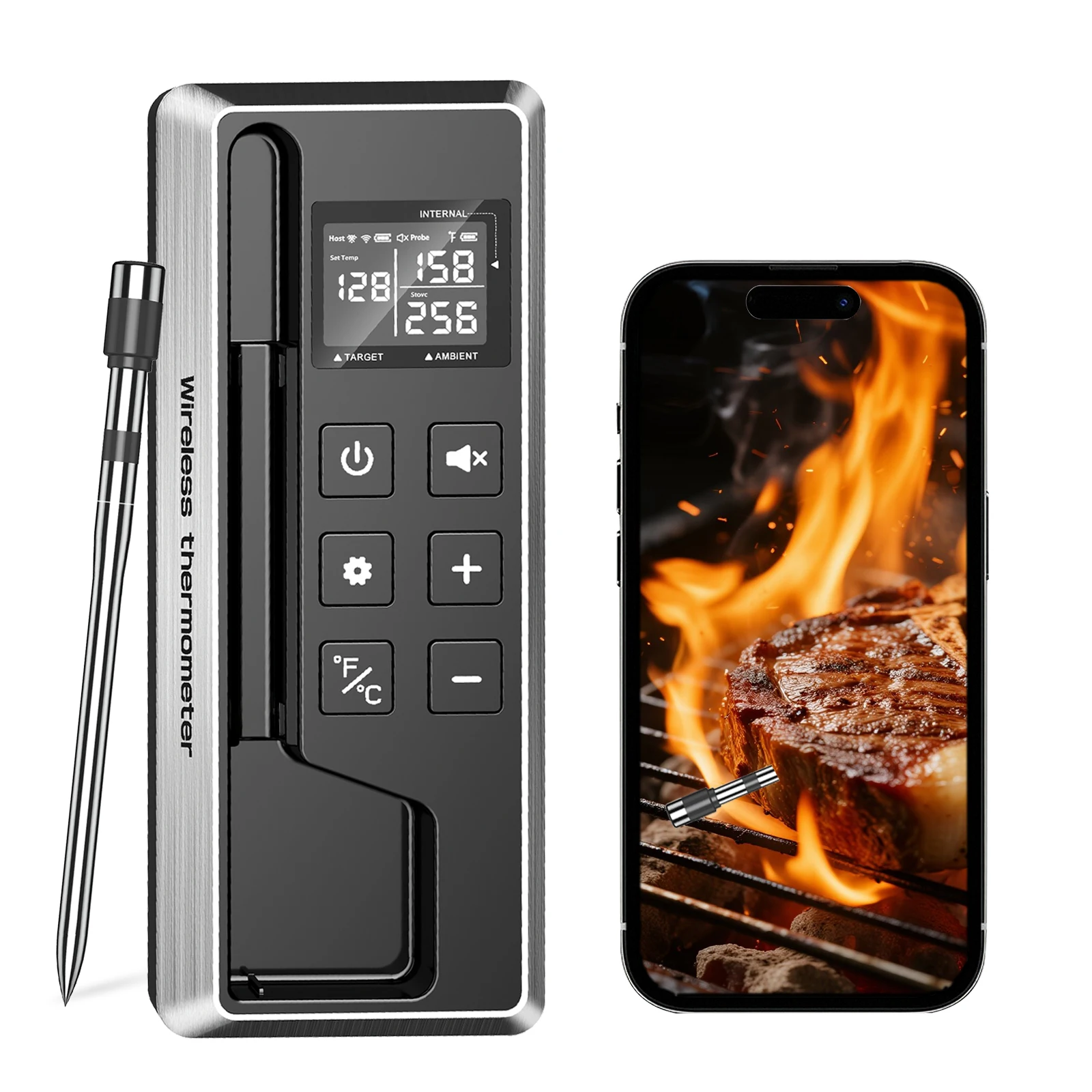 

Wireless Smart Meat Thermometer Ultra-Thin Probe Digital Meat Thermometer Cooking Thermometer for BBQ Oven Grill & Smoker