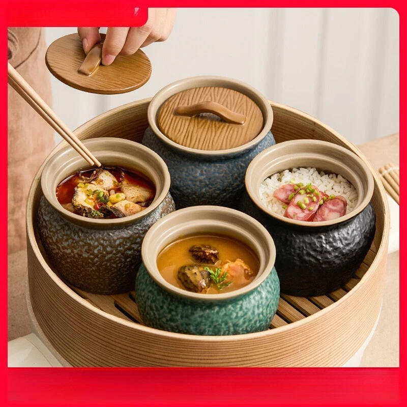 

Здоровая глиняная суповая кастрюля с крышкой, 40 унций, керамическая кастрюля для богатых питательных бульона, безопасная для в духовке, для кипячения суп