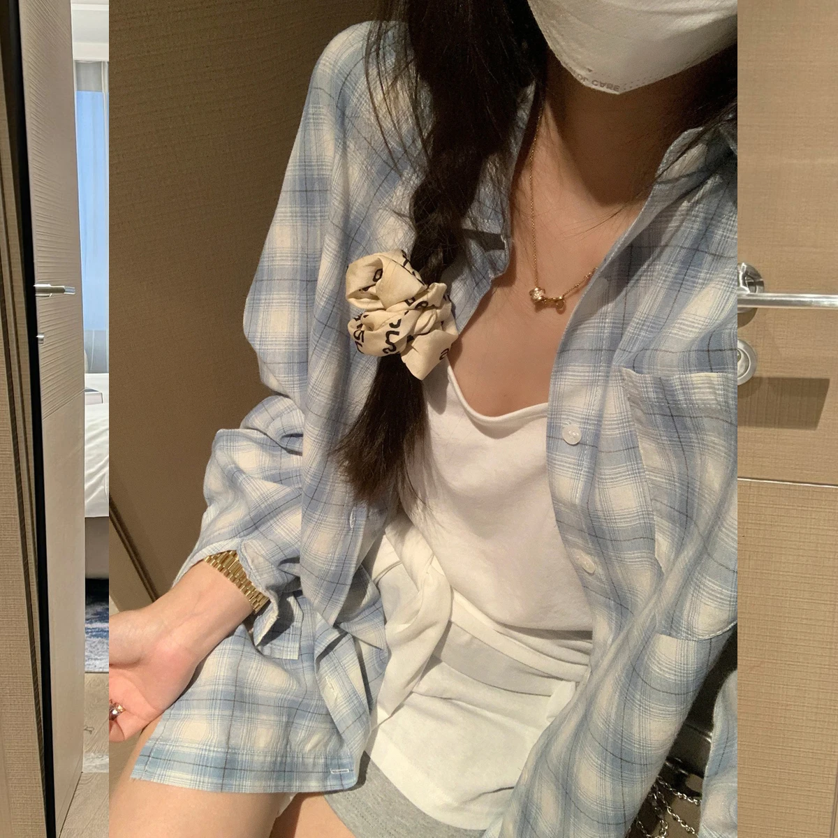 

100% High-Quality Cotton Korean Style Womens and Girls Long Sleeve Flannel Shirt Casual Button Down Plaid Shirts K-Fashion Trend